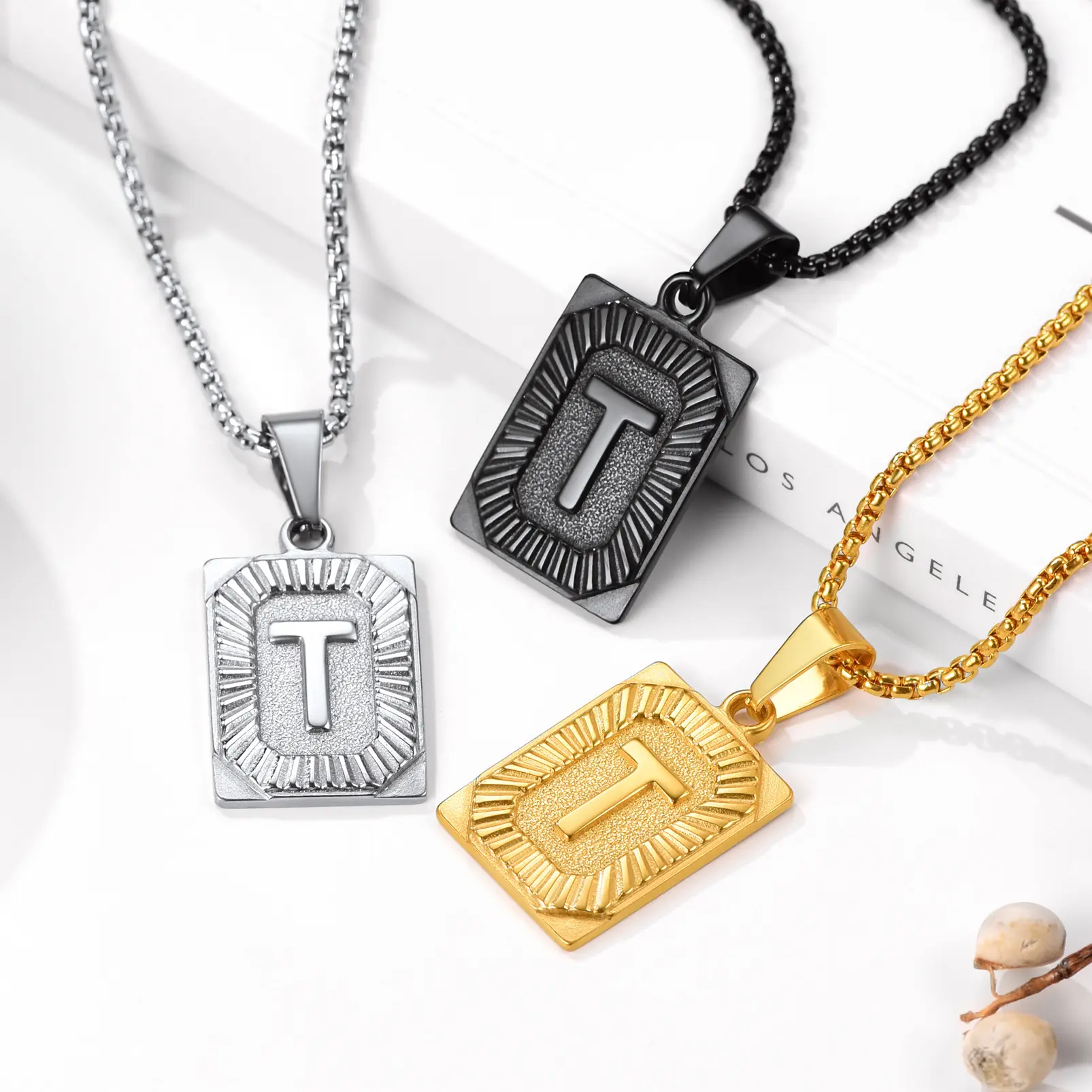 PROSTEEL Initial Tag Necklace Stainless Steel Rectangular Square Letter Necklace Alphabets from A-Z Chain Jewelry Unisex For Men Women Gift Box PROSTEEL Initial Tag Necklace Stainless Steel Rectangular Square Letter Necklace Alphabets from A-Z Chain Jewelry Unisex For Men Women Gift Box