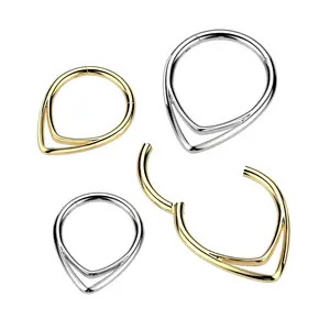 16G Double Septum Ring • Stacked Septum Clicker • Implant Grade Titanium • Layered Septum Piercing • Silver • Gold • Daith • Hinged Hoop