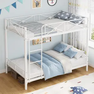 Heavy Duty Twin Over Twin Metal Bunk Bed – Industrial Loft Design – Safety Guard Rails – Space-Saving Steel Frame for Kids Bedroom