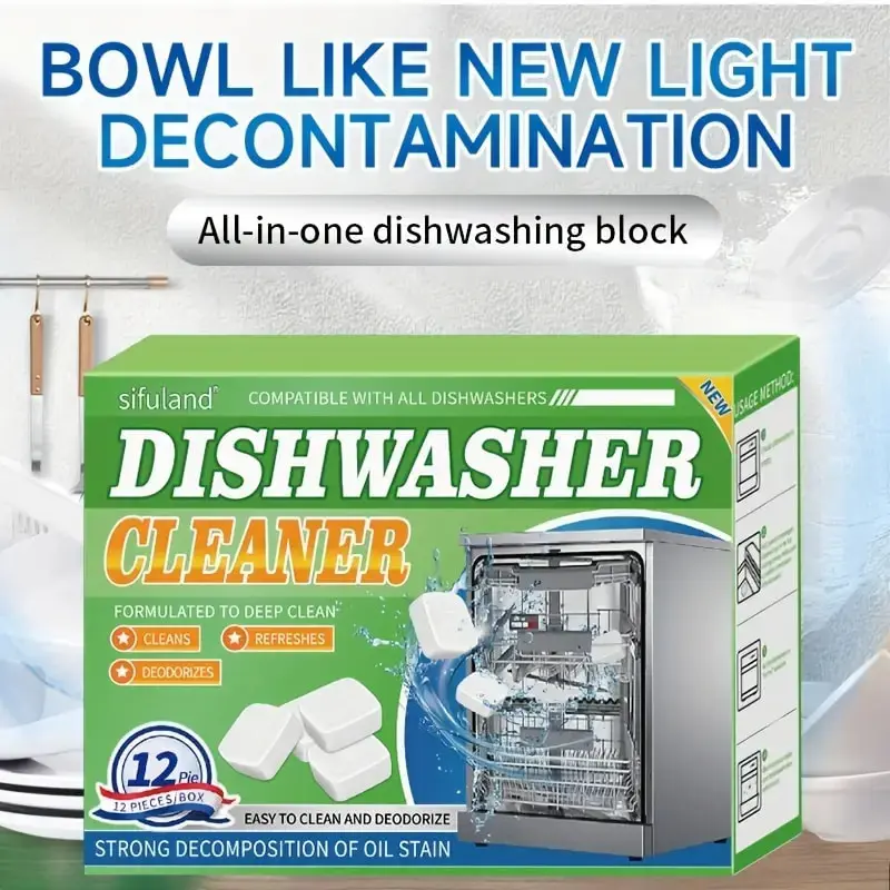 Household Kitchen Cleaners (12pcs) - Effective Limescale Removal, Odour Control, 1 Month Supply for All Dishwasher Models