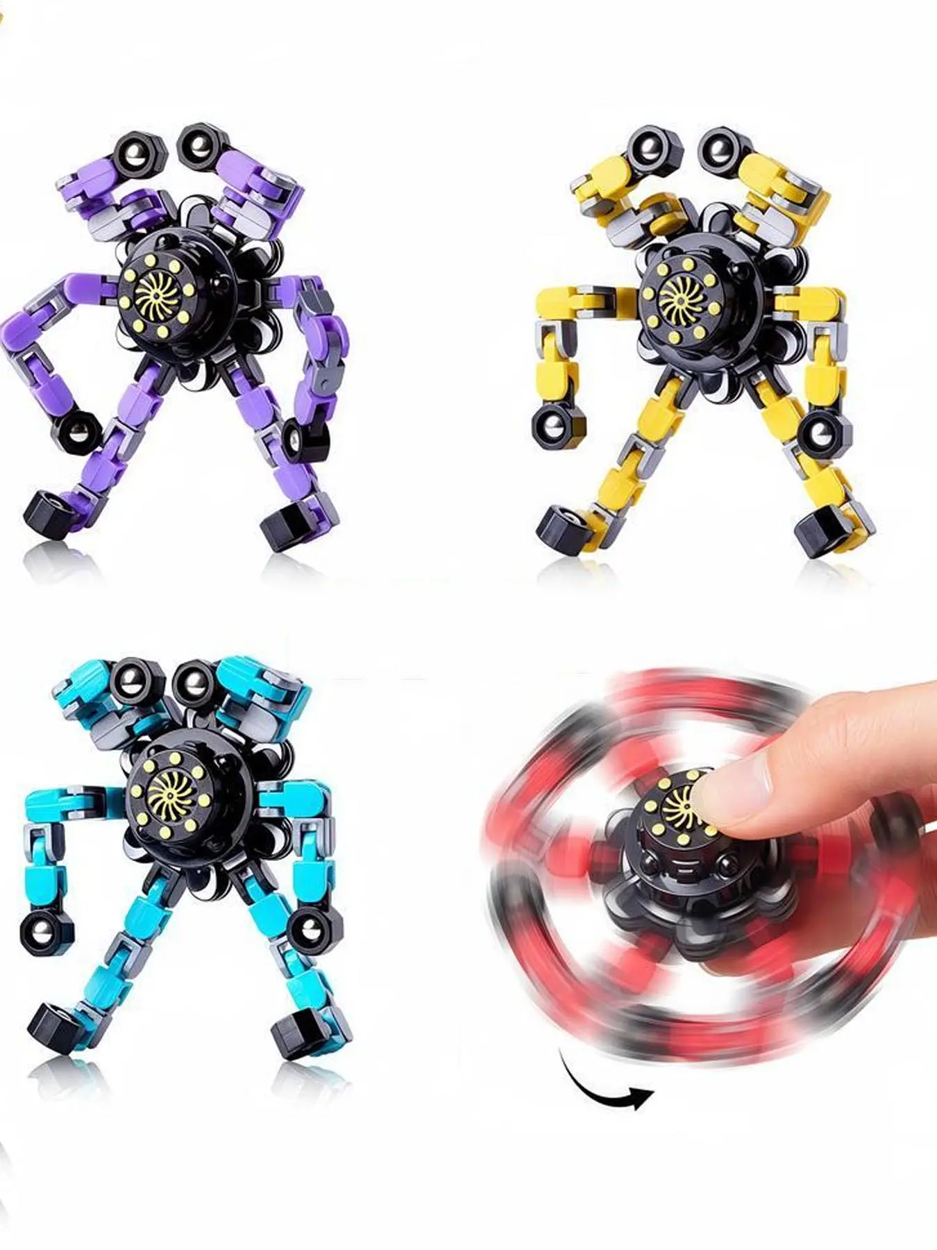 4PCS Transformable Fidget Spinners for Kids and Adults with Anxiety Stress Relief Gifts, Durable Robot Fingertip Gyros for Party Favors Stocking Stuffers Treasure Box