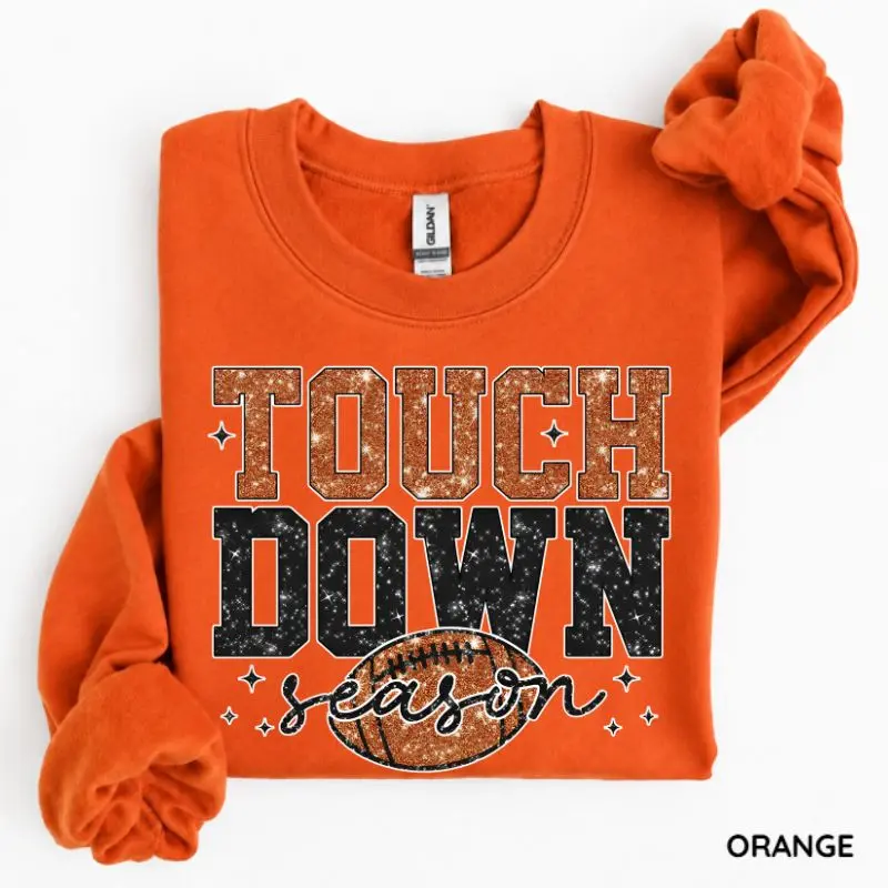 [PRINTED] Gildan Touch Down Season Sweatshirt, Game Day Sweatshirt For Mom, Football Mom Sweatshirt, Football Lover Gift, American Football Sweatshirt, Sports Mom Gift For Women