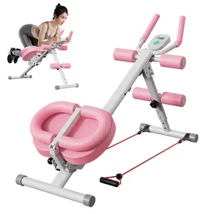 Ab Machine - Adjustable Ab Trainer with 2 Incline Settings & 5 Height Adjustments for Home Gym, Foldable Design, Knee Protection, LCD Display, Easy Assembly