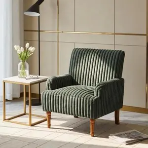 Modern Accent Chair Upholstered Armchair 2 Inch Wide Wale Corduroy Seating Solid Wood Legs Mid-Century Furniture ，for Living Room Bedroom Office, Green(Army Green)