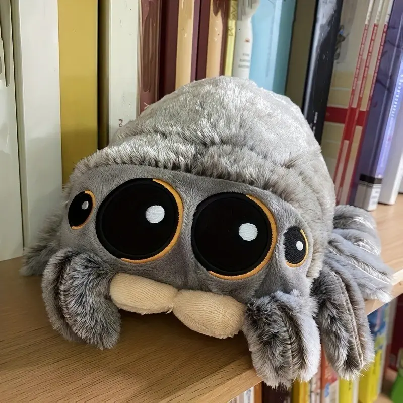 Realistic spider plush toy, Durable Soft Fluffy, Soft Huggable, soft stuffed animal, Cuddly stuffed animal with large black eyes and orange decorations, soft polyester plush animal, suitable for home decoration, gifts or collection display