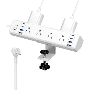 40W Fast  Station,Desk Clamp Power Strip,4 USB-C Ports & 8 AC Outlets,Desktop Edge Mount Surge Protector Power Strip,14AWG Heavy Duty Cord,Fit 1.9" Tabletop Edge for Home Office(10Ft )