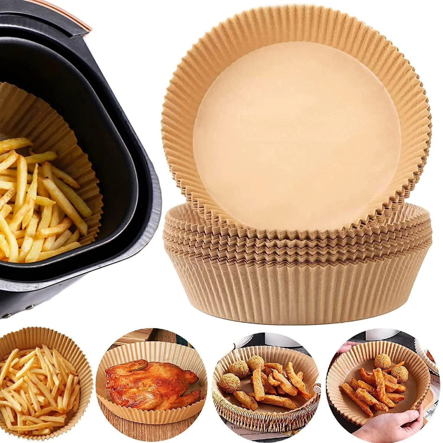 6.3 in Bowl-Shaped Round Food-Grade Non-Stick Air Fryer Disposable Paper Liners (200PCS) - Heat Resistant Up to 428°F for Baking, Raised Edges, Kitchen Appliance Accessory, Ideal Father's Day Gift
