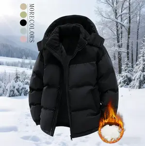Men's color-blocked hooded down jacket, corduroy trim recreates a retro silhouette, fluffy down filling locks in warmth, suitable for everyday commuting and outdoor activities in the depths of winter. black plain