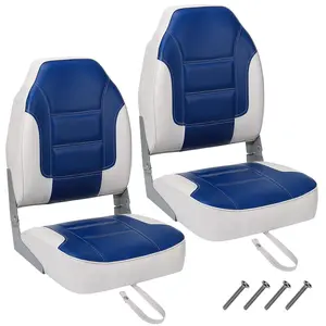 2 Pack Folding Boat Seats, High Back Fishing Boat Seat, Comfortable Boat Chairs with Thick Sponge Padding and Hinge for Sightseeing Boat, Speedboat