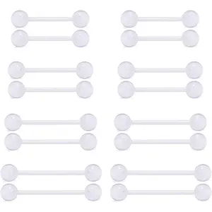 14G Plastic Tongue Rings & Nipple Rings - Clear Glow in Dark Flexible Straight Barbell  Retainers for Work 12/14/16/18MM