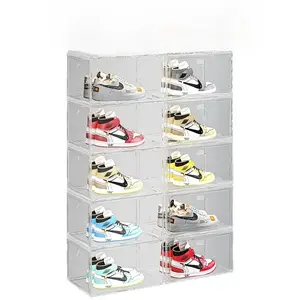 10 magnetic shoe boxes, thickened positive opening, large capacity storage shoe boxes, high transparent plastic folding and heightened side opening AJ shoes, Shoe Organizer, Footwear Organizer, Shoebox