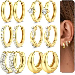 CASSIECA Small Chunky Gold Hoop Earrings for Women Hypoallergenic 14K Gold Filled Huggie Earrings for Women Trendy Cartilage Hoop Earring Stacks Lightweight Earring Sets for Multiple Piercing
