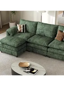 YITAHOME  108" Modular Sectional Sofa, Modern L Shaped Couch with Movable Ottoman, Pillow-Armrest, Velvet 4 Deep Seat Cloud Couch for Living Room, Green