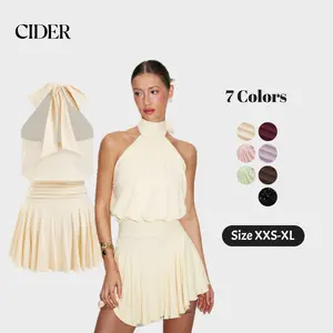 Cider Stand Collar Sleeveless A-Line Mini Dress with Scarf SwimWeek SummerWins