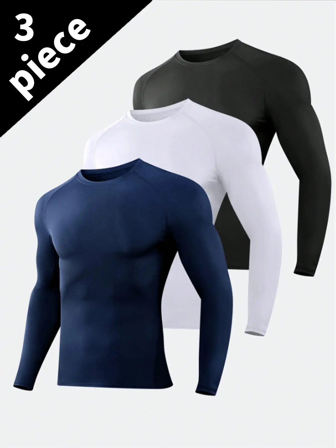 3 Pack Men's Slim Shape Top Sports Fitness Long Sleeve, Slim Tight Top, Outdoorfun，Comfortable Moisture Wicking Corset, Quick Drying and Breathable Outdoor Casual Fitness Riding Soccer Basketball T-Shirt