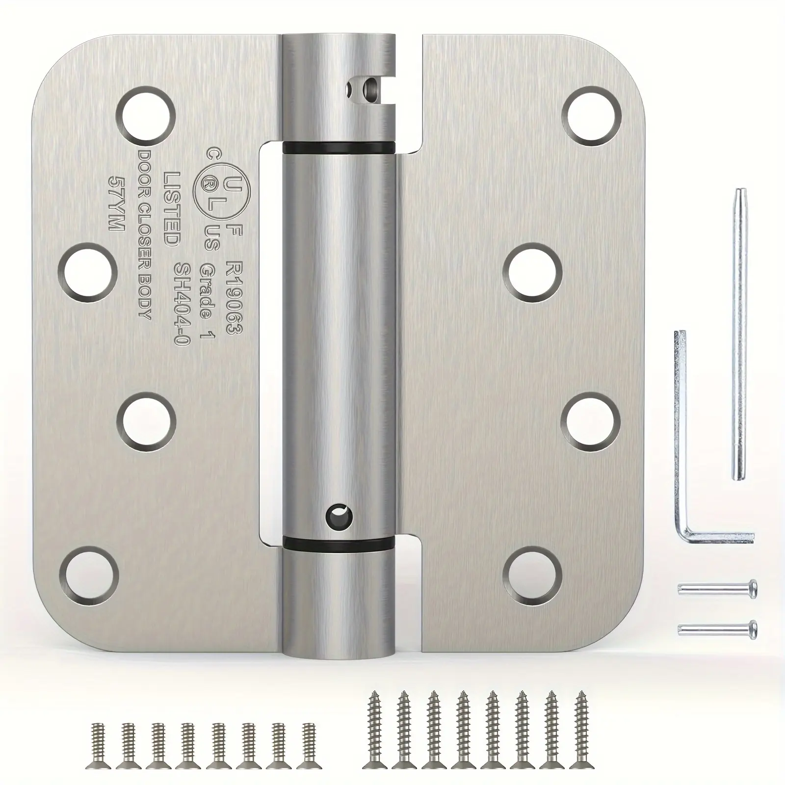 Treasem 4.0" Self Closing Door Hinges, Spring Loaded Door Hinges, Adjustable Tension with 5/8'' Radius Corners, for Garage, Front, Back Doors, Left and Right Hand, UL Listed
