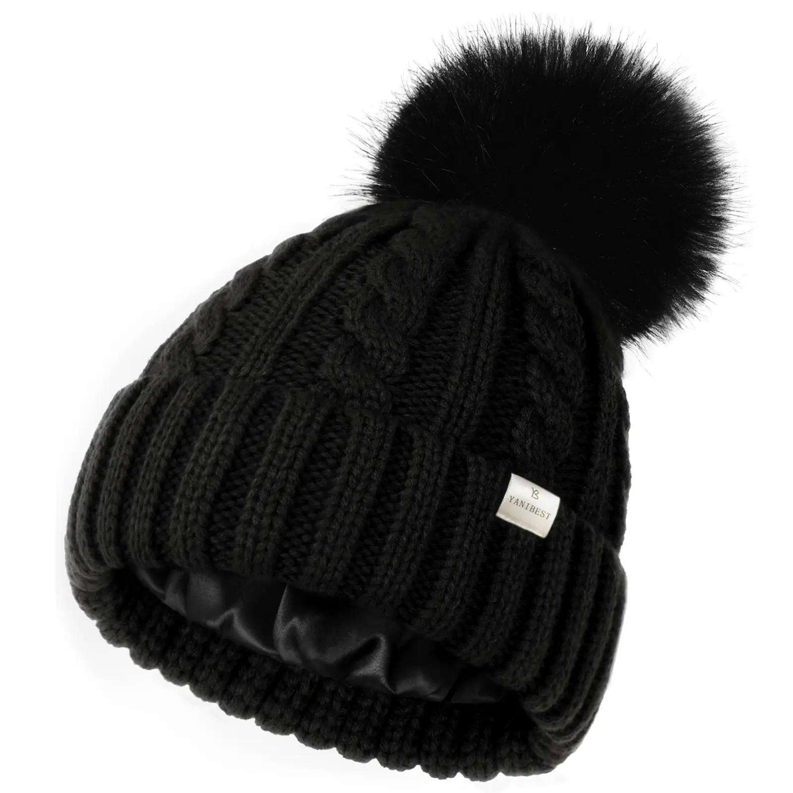 YANIBEST Womens Winter Beanie Hat Satin Lined Knitted Beanie,silky lined beanies， Hat Warm Soft Ski Cuff Cap with Pom Pom, Outdoor Sports, Skiing, Back To School, Fall Winter Outfits, Christmas Gifts, TikTokShopBlackFriday