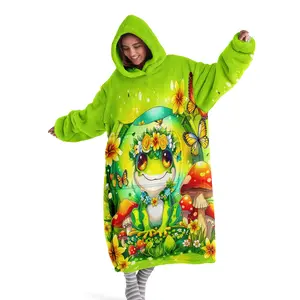 Hooded blanket, wearable blanket, floral frog print hooded wearable blanket, digital printed flannel blanket, soft and warm blanket suitable for sofa cover, air conditioning blanket, nap blanket, cover blanket for office bed, camping trip
