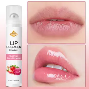 SUMFANG Strawberry Overnight Lip Mask Lip Balm | Collagen + Strawberry Extract, Plumps Lips and Locks in Moisture | Lightweight and Non-sticky, Nourishes Lips All Night | Targets Lips | Suitable for Dry Lips/Deep Lip Lines