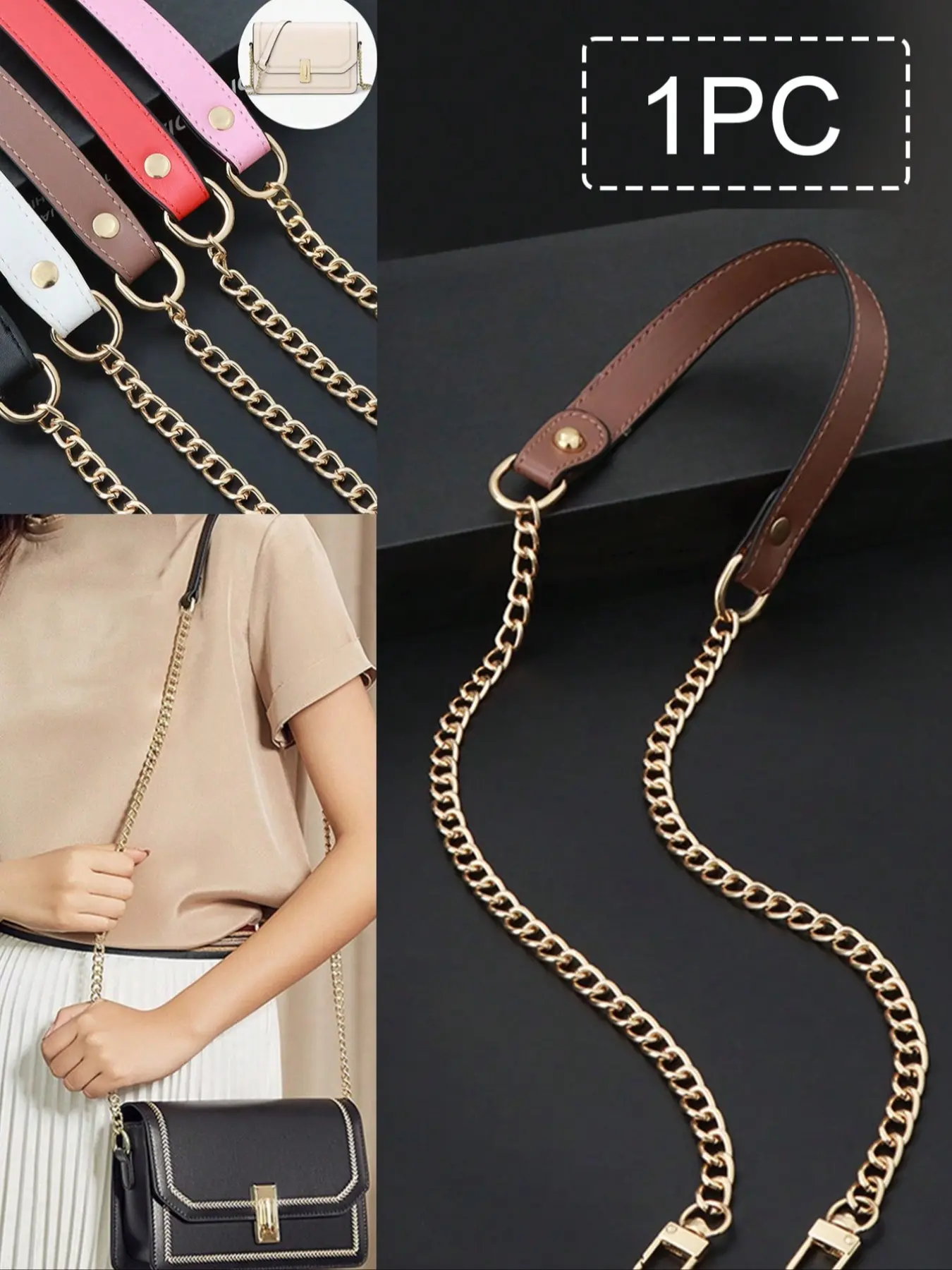 1pc Shoulder Bag Handbags Straps Women Fashion Crossbody Bag Strap Fashionable Chain Strap Adjustable Strap Replacement Strap Purse for Women,Elegant Minimalist Style For Daily Use Handbag Accessory Versatile Strap