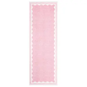 2 x 6 ft Polyester Pink Rectangular Indoor Laundry Bathroom Kitchen Scalloped Modern Machine Washable Runner Rug-A
