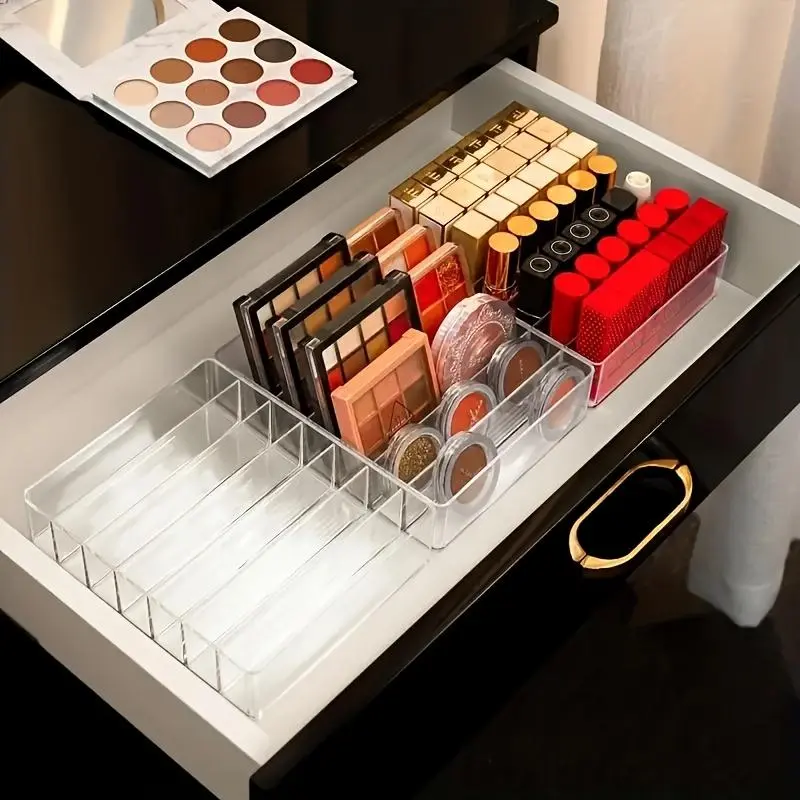 7-grid Clear Makeup Beauty Organizer Storage Box, 1 Count Cosmetic Organizer Storage Tray, Desktop Makeup Organizer, Home Organizer for Bathroom