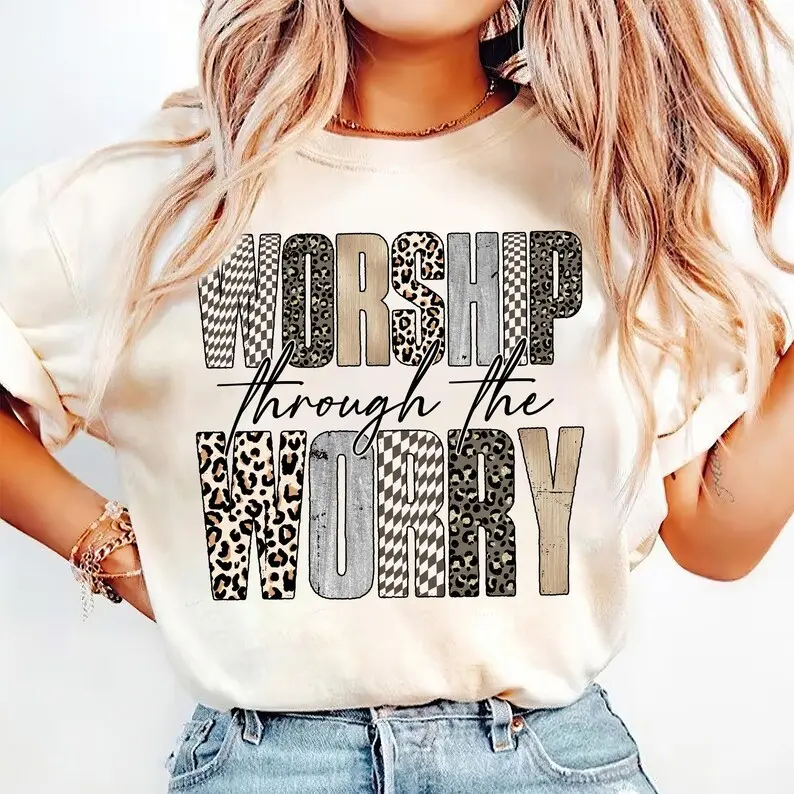 Worship Through The Worry Sweatshirt, Jesus Bible Verse Shirt Christian Sublimation, God Preppy Christian Shirt, Faith Religious  , Gift for Him for Her