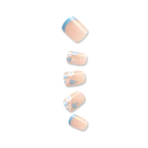 Impress French No Glue Fake Press On Nails - Snooze | French Design, Blue, Short, Squoval, Manicure