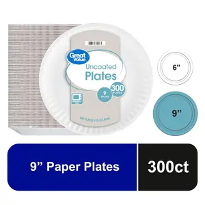 9 INCH UNCOATED PAPER PLATES – 300 COUNT MICROWAVE SAFE DISPOSABLE DINNER PLATES