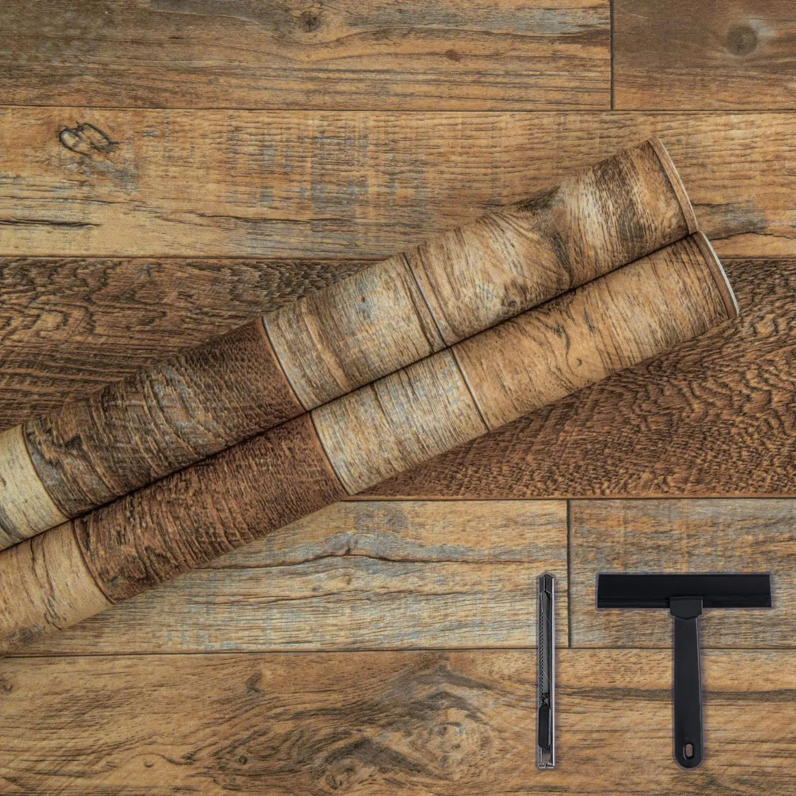 Removable peel and stick wood wallpaper (with tools) for desk cabinet shelf liner