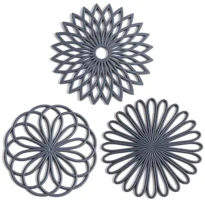 Set of 3 Silicone Trivet Mat - Hot Pot Holder Hot Pads for Table & Countertop - Trivet for Hot Dishes - Non-Slip & Heat Resistant Modern Kitchen Hot Pads for Pots & Pans