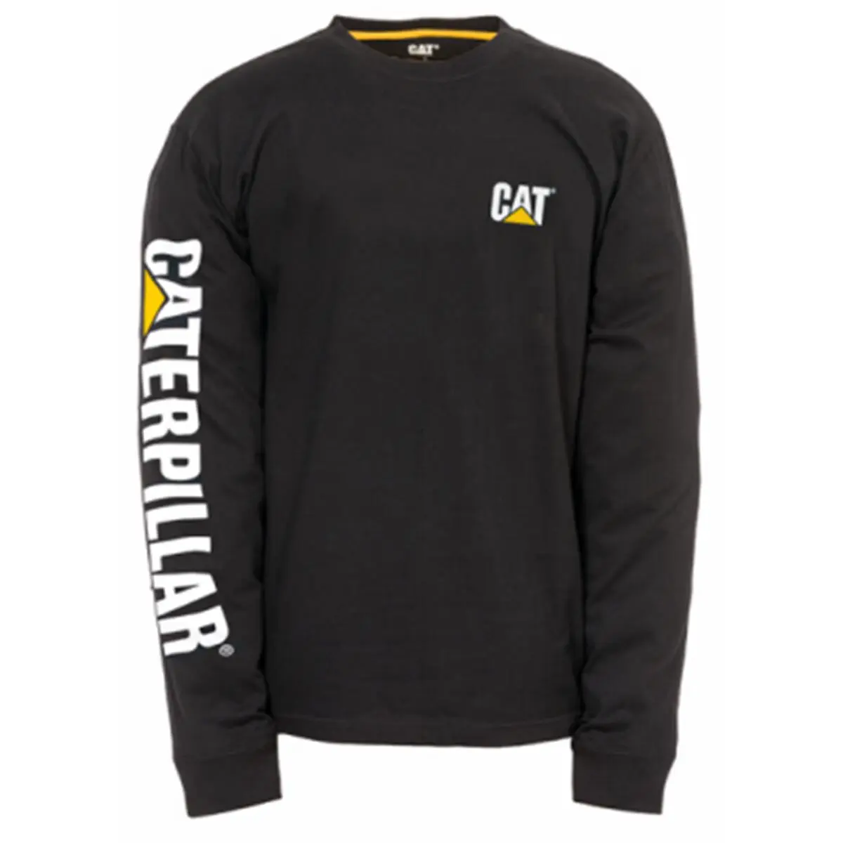 Caterpillar Men's Cotton Crewneck Longsleeve T-Shirt, Casual Menswear with Trademark Logo Print and Wire Management Loop, Longsleeves, Round Neck
