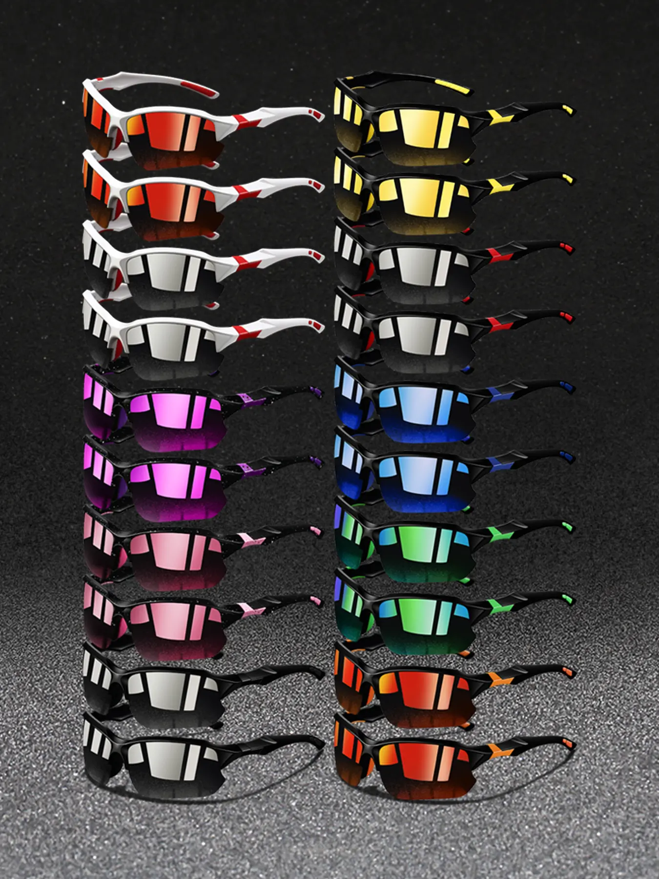 20pcs fashion half frame rectangular sunglasses,suitable both men and women,provide multiple color options,equip UV400 protective lenses,color blocking frame collocation rubber nose pad,stylish comfortable design,suitable travel and daily casual wear