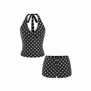 Cider Polka Dot V-Neck Halter Top & Low Rise Micro Shorts Set SwimWeek