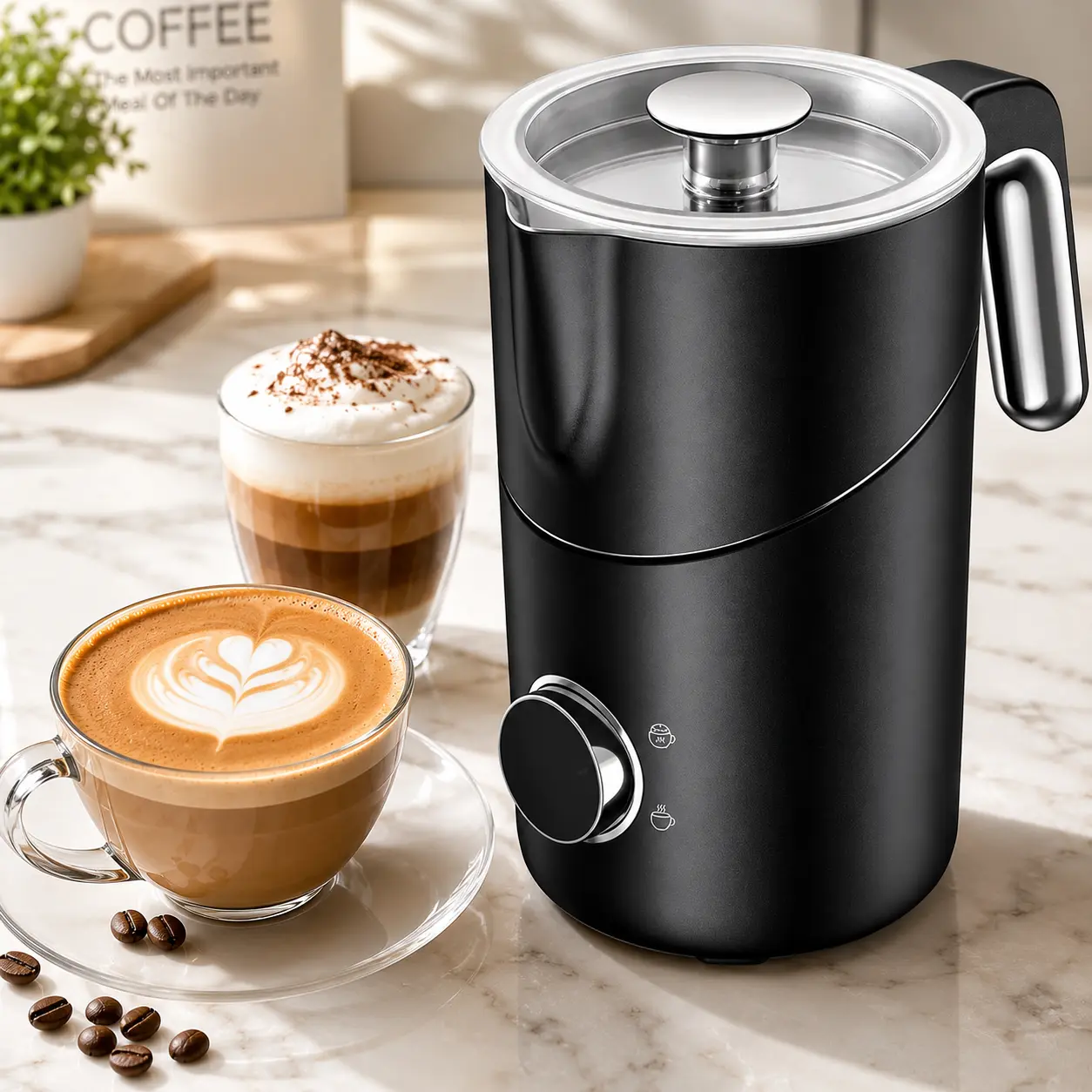 8-in-1 Electric Milk Frother and Steamer, 21.16oz/600ml Large Capacity Hot & Cold Foam Maker for Latte, Cappuccino, Coffee, Detachable Easy-Clean Design