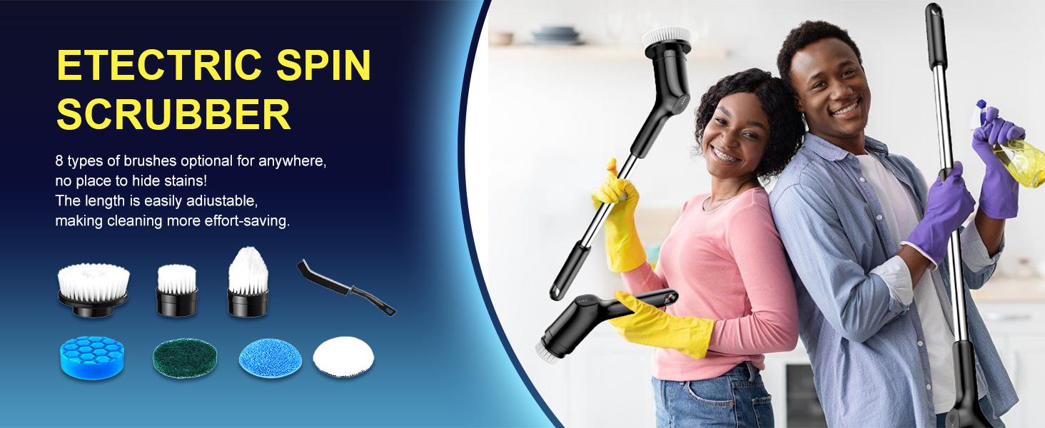 2025 Electric Spin Scrubber, 9 Heads, 53” Extension Arm, Dual Speed, 1.5H Battery for Bathroom, Tub, Grout, Floor & Car Cleaning