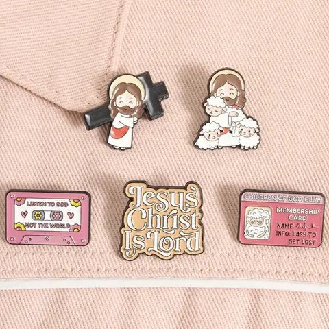 5-Pack Identity Emotion Connection Gift Badges, Jesus Good Shepherd Design, Christian Fellowship Gifts, Community Belonging Expressions, Alloy Brooch Pin