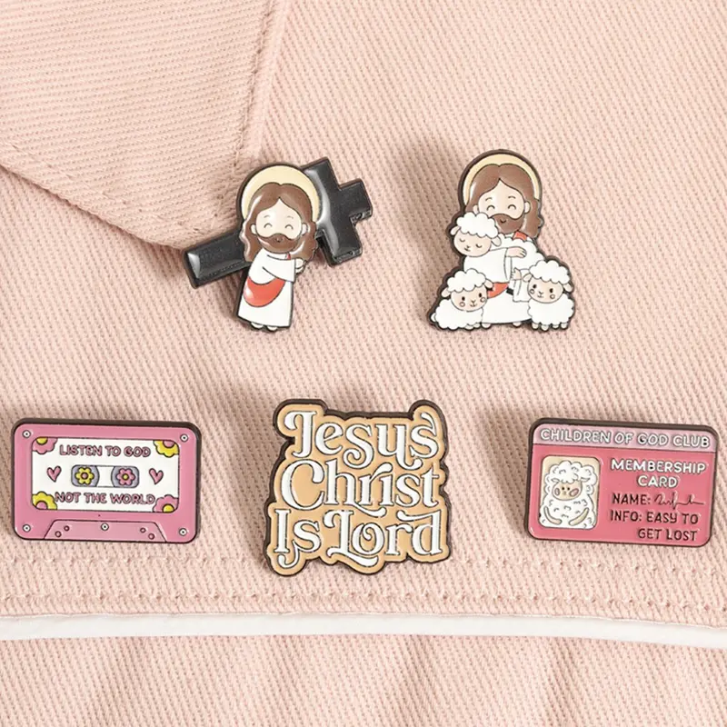 5-Pack Identity Emotion Connection Gift Badges, Jesus Good Shepherd Design, Christian Fellowship Gifts, Community Belonging Expressions, Alloy Brooch Pin