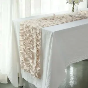 Taffeta Fabric Table Runner 12"x108" Beige - 3D Leaf Petal Table Decor