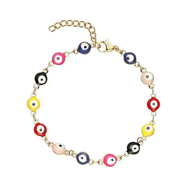 Stately Steel Stainless Steel and Enamel Multi Evil Eye Link Bracelet