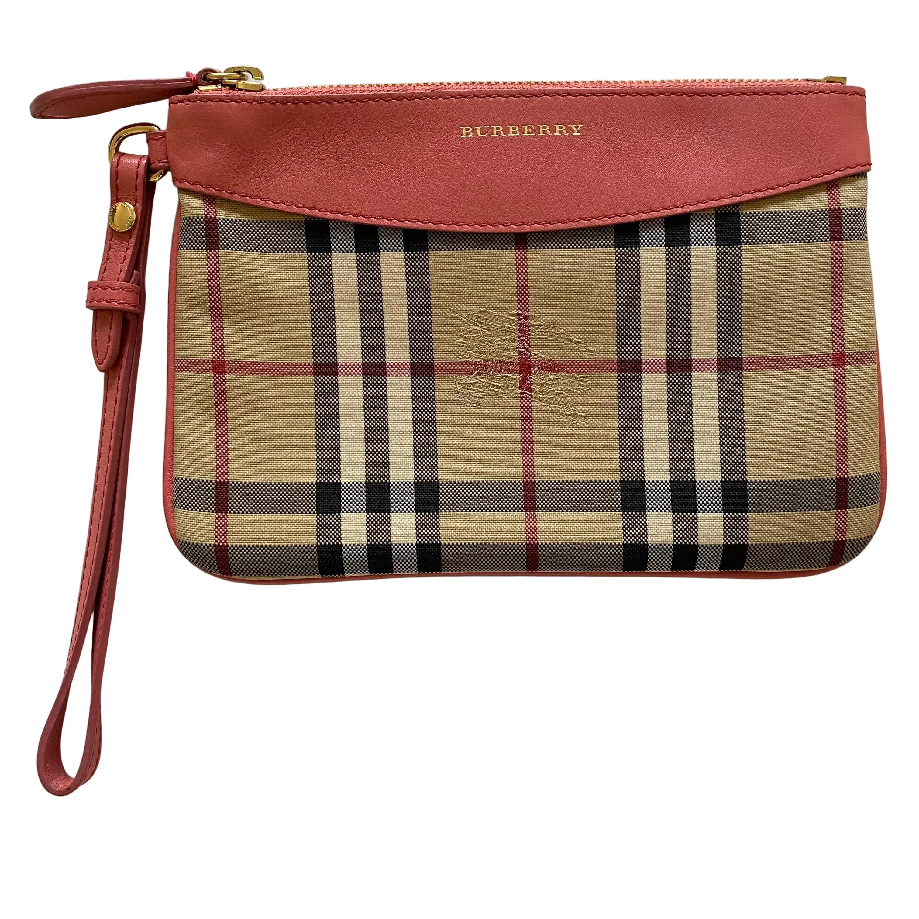 Pre-owned BURBERRY wristlet Clutches & Wristlets FINAL SALE NO RETURN NO CANCEL classic check pink leather wrislet clutch bag Authentic with coa