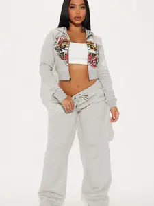 ED HARDY Women's 2-Piece Graphic Cotton Hoodie & Bottoms Set - Heather Grey, Women's Clothes