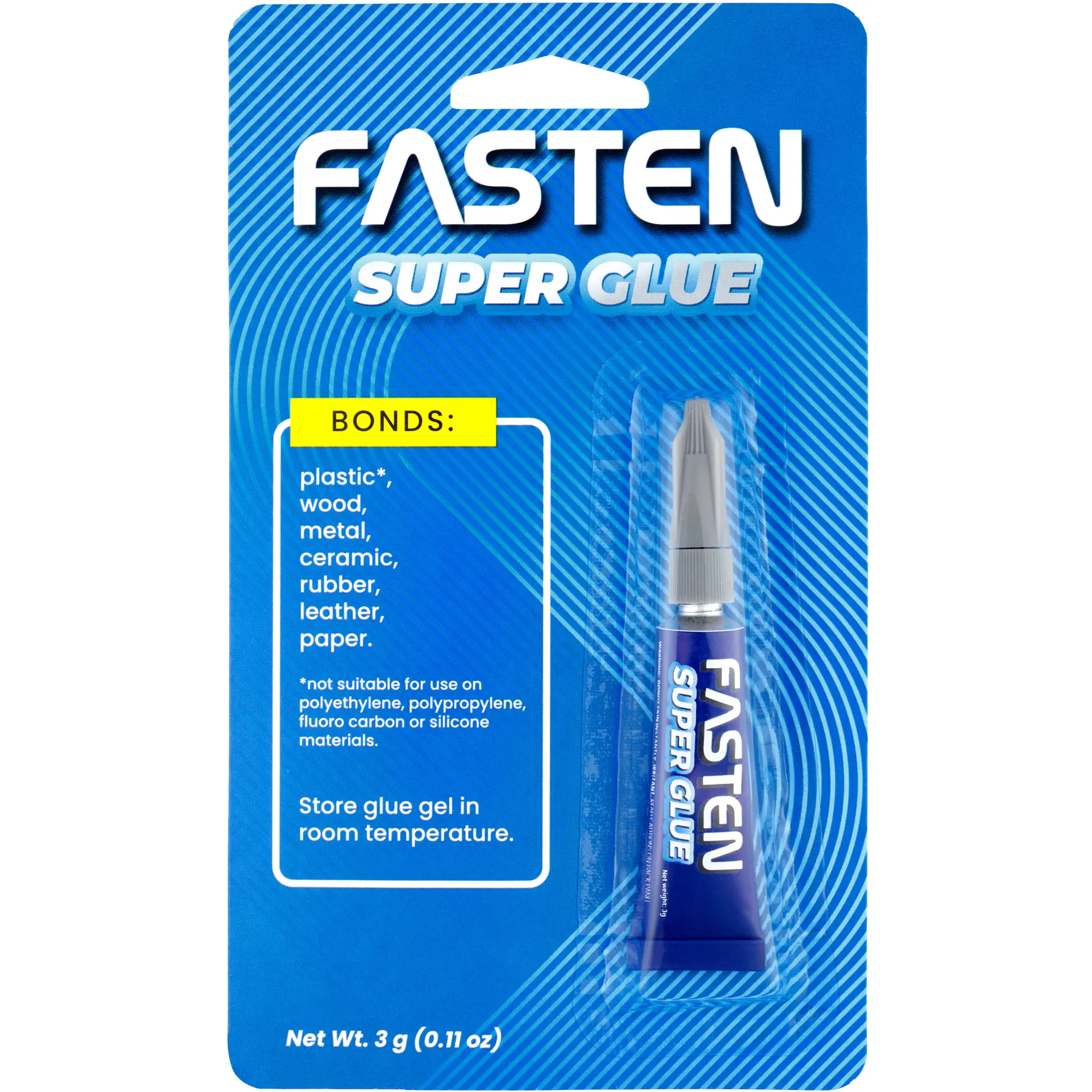 FASTEN Super Glue Clear Gel, 3 Gram (0.11 oz) Tube