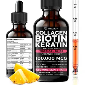 WELVIUM Liquid Biotin + Collagen Complex with Keratin, Hyaluronic Acid, Zinc & Vitamins for Hair Growth, Skin & Stronger Nails Healthcare Supplement Fitness Dietary Edible Dietary Optimum Tropical Beauty