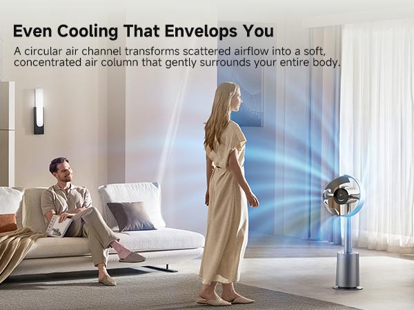 【Super Brand Day】DREAME MF10 Bladeless Tower Fan for Bedroom, Smart Standing Fan with 270° Spatial Airflow for Whole-Room Circulation, 59ft/s High Velocity, 10 Speeds 3 Modes, Temperature-Adaptive Airflow, MF10-Beige