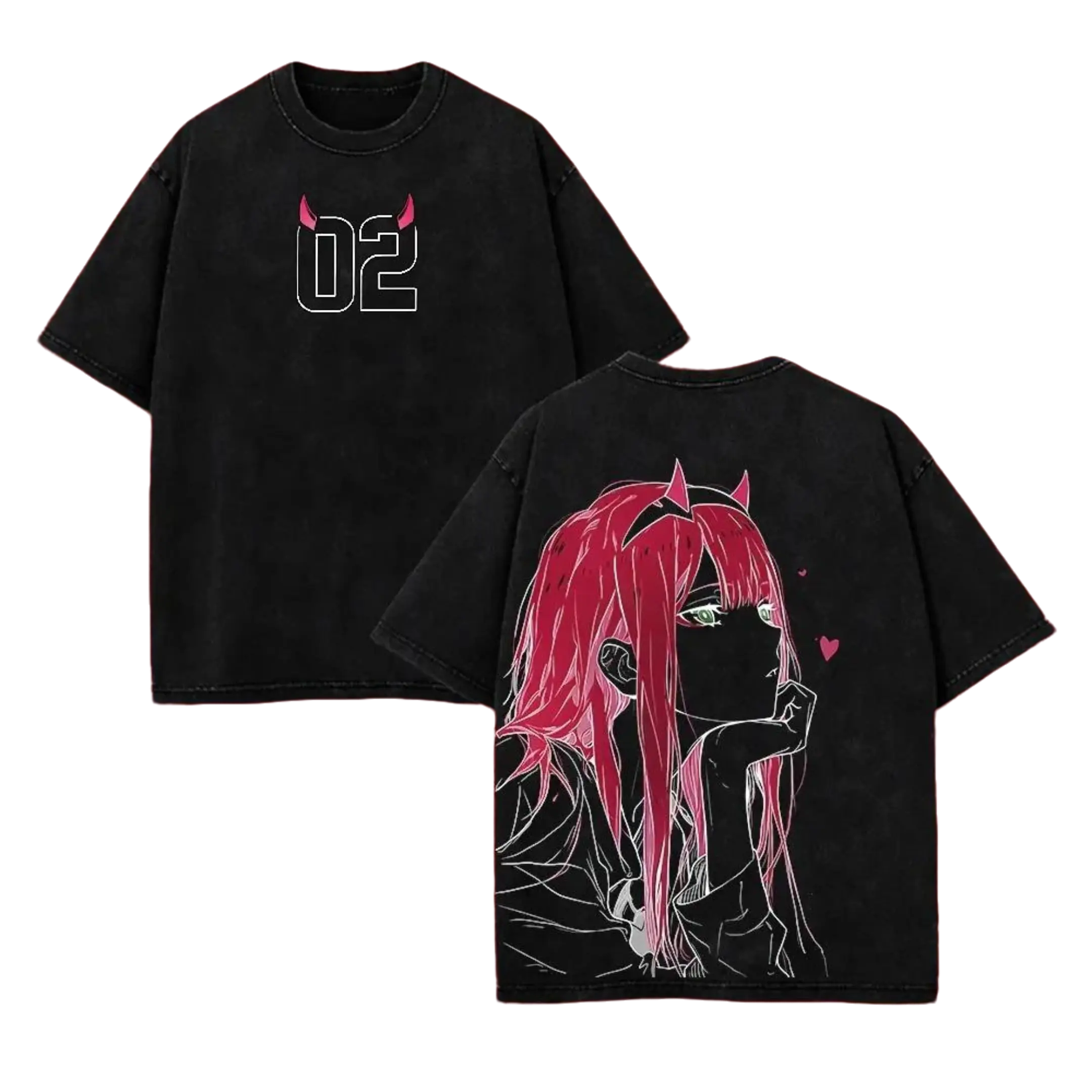 Zero Two Darling in The Franxx Graphic Print T-Shirt Men Women Retro Washed Harajuku 1Fashion Cotton Oversized Top Summer New Tee