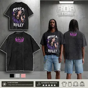 Rhea Ripley Bloody Purple Chain Washed T-Shirt Wrestling Shirt WWE Fans WWE Tee Menswear Cotton Crewneck Premium American Made Acid Washed 100% Cotton