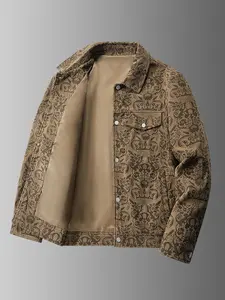 Men's Baroque Print Zip Up Jacket, Casual Fashionable Jacket, Regular Fit Casual Long Sleeve Collared Outerwear for Spring & Fall, Men's Sportswear for Outdoor Activities, Menswear