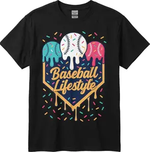 [MADE IN US] Baseball Life Style Apparel Youth Drip Baseball Boys Kids Shirt, Baseball Lifestyle shirt, Melting Baseball Graphic shirt, Colorful Sports shirt for Baseball Fans and Summer Game Day Outfit