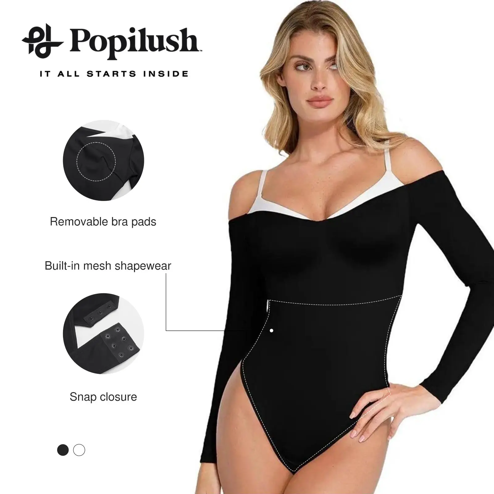 The Popilush Long Sleeve Cold Shoulder Shapewear Bodysuit The Popilush Long Sleeve Cold Shoulder Shapewear Bodysuit